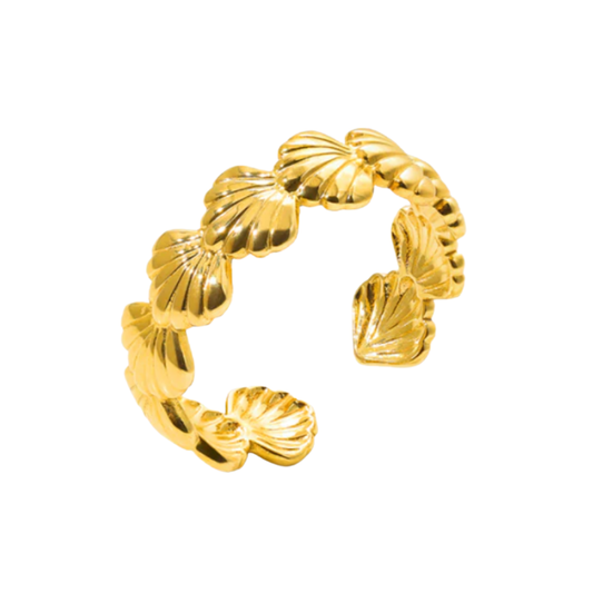 Bague ajustable en forme de coquillage, plaquée or 18 carats, en acier inoxydable
