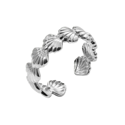 Bague ajustable en forme de coquillage, plaquée or 18 carats, en acier inoxydable