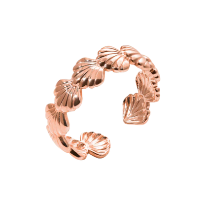 Bague ajustable en forme de coquillage, plaquée or 18 carats, en acier inoxydable