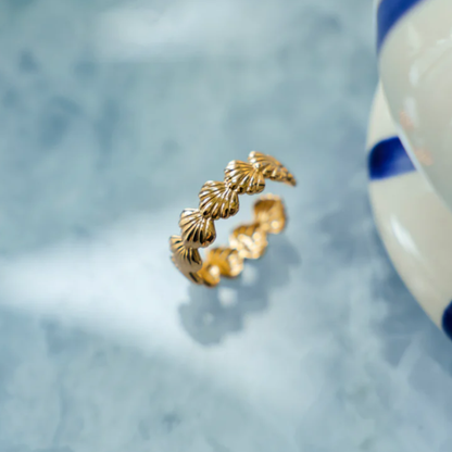 Bague ajustable en forme de coquillage, plaquée or 18 carats, en acier inoxydable