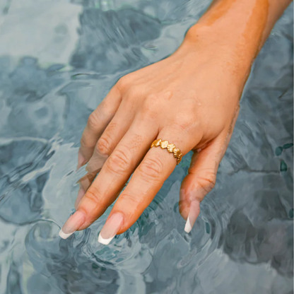 Bague ajustable en forme de coquillage, plaquée or 18 carats, en acier inoxydable