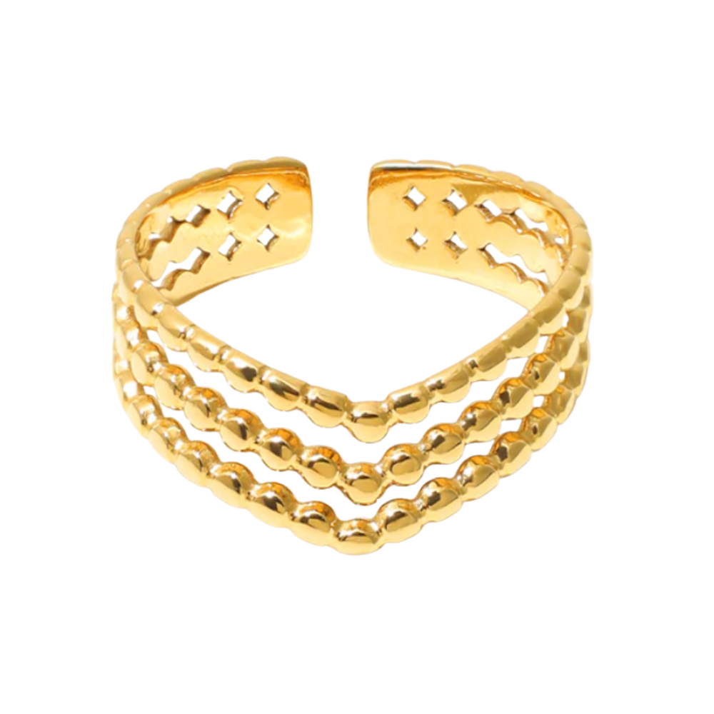 Bague à billes ajustable en acier inoxydable plaqué or 18 carats