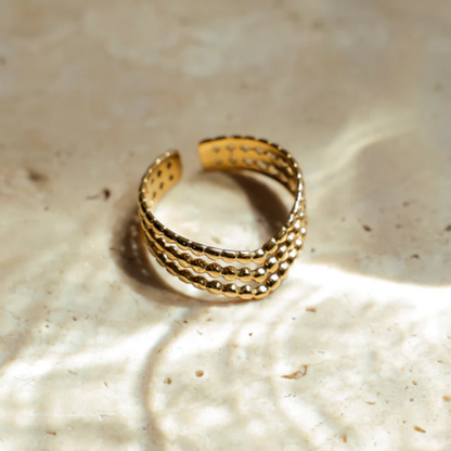 Bague à billes ajustable en acier inoxydable plaqué or 18 carats