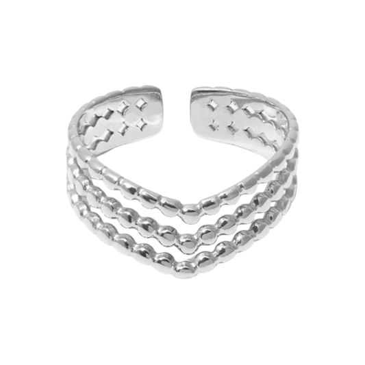 Bague à billes ajustable en acier inoxydable plaqué or 18 carats