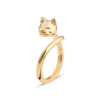 Bague ouverte chat en argent 925 plaqué or, ajustable, 20 mm, motif tête et queue de chat