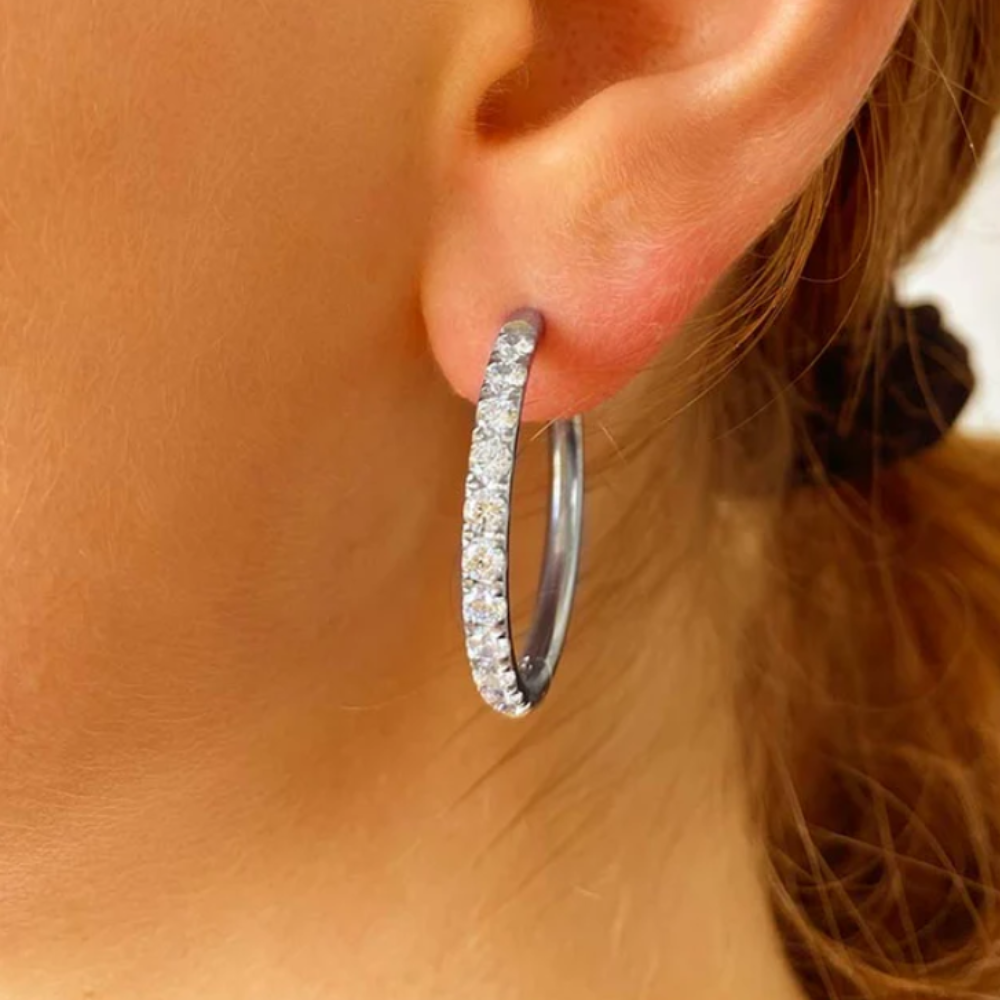 Boucles d'oreilles créoles Crystalized Shine, grand modèle scintillant
