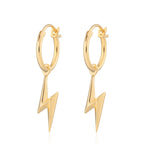 Boucles d'oreilles créoles en argent sterling plaqué or 18 carats, motif éclair, breloque de 10 mm amovible