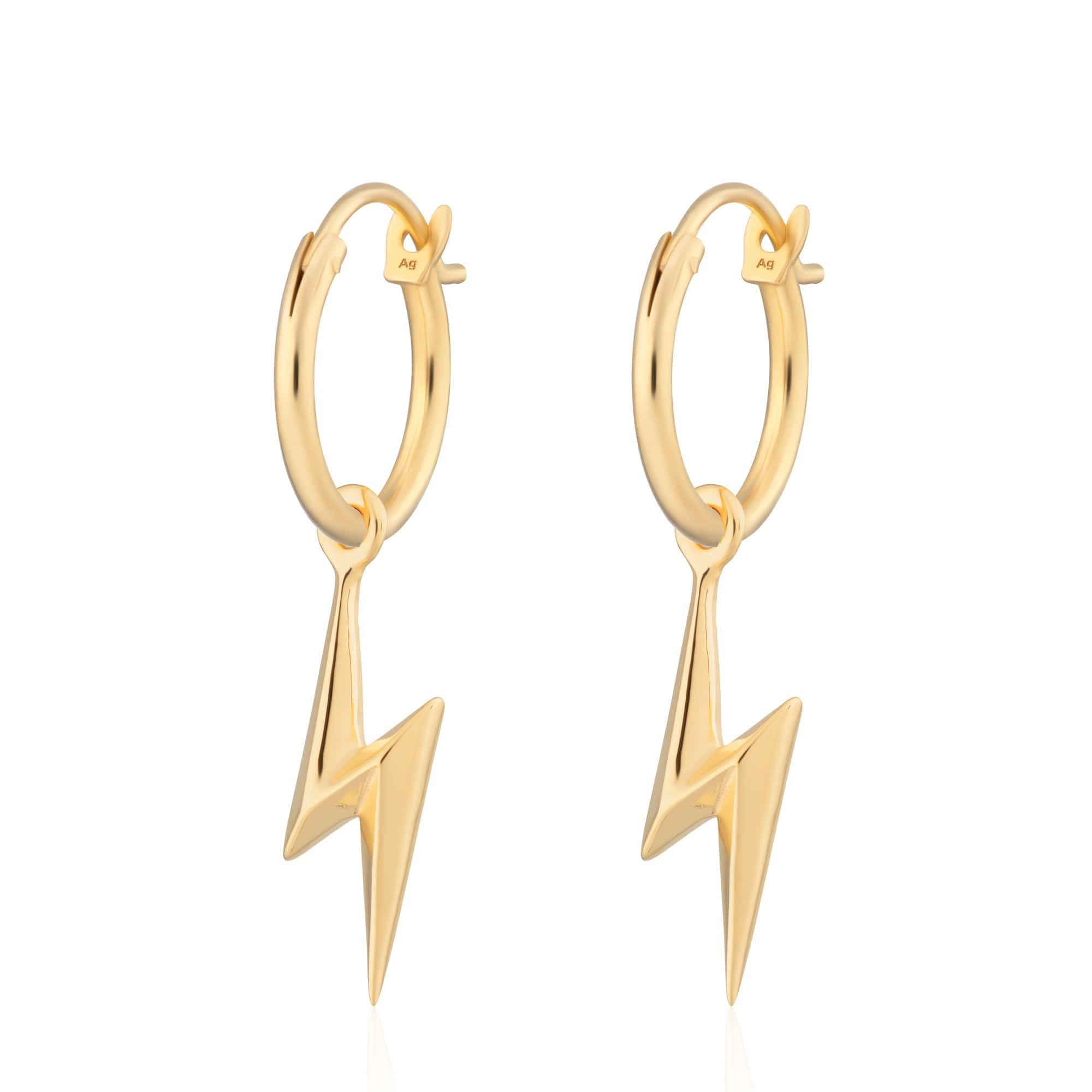 Boucles d'oreilles créoles en argent sterling plaqué or 18 carats, motif éclair, breloque de 10 mm amovible