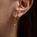 Boucles d'oreilles créoles en argent sterling plaqué or 18 carats, motif éclair, breloque de 10 mm amovible