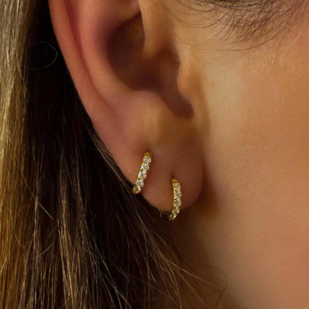 Boucles d'oreilles créoles en cristal de 12 mm, style huppies, effet cristallin brillant