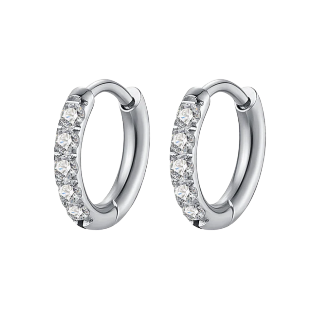 Boucles d'oreilles créoles en cristal de 12 mm, style huppies, effet cristallin brillant