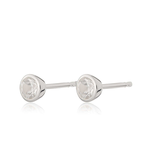 Boucles d'oreilles puces en topaze blanche 4 mm, argent sterling 925, pierre de naissance d'avril