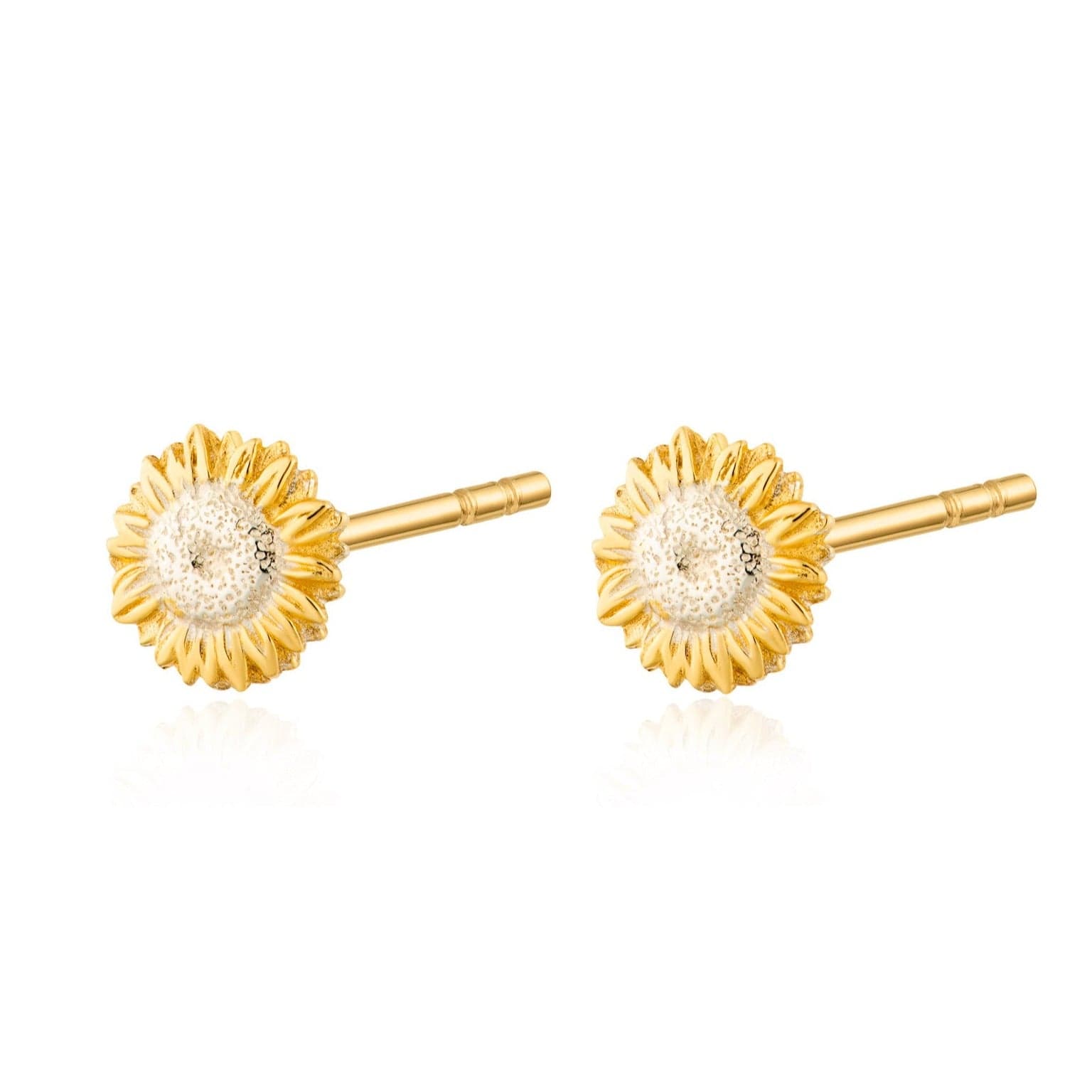 Boucles d'oreilles puces tournesol bicolores 6 mm – Argent sterling 925 recyclé plaqué or 18 carats – Fermoir papillon