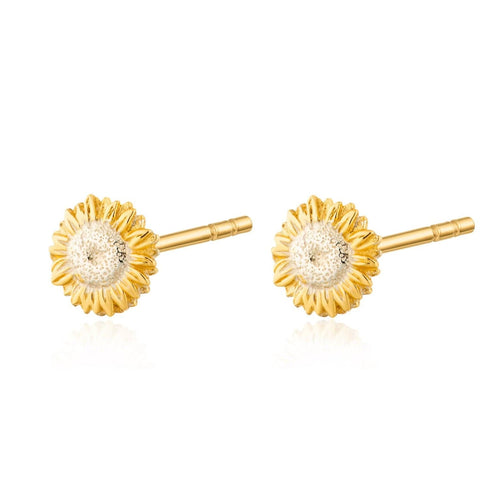 Boucles d'oreilles puces tournesol bicolores 6 mm – Argent sterling 925 recyclé plaqué or 18 carats – Fermoir papillon