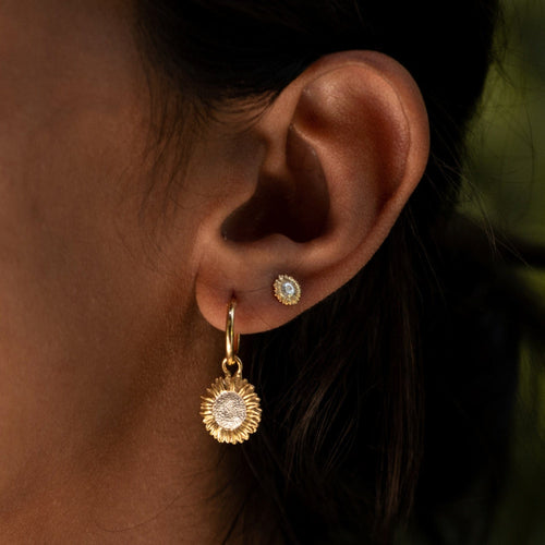 Boucles d'oreilles puces tournesol bicolores 6 mm – Argent sterling 925 recyclé plaqué or 18 carats – Fermoir papillon
