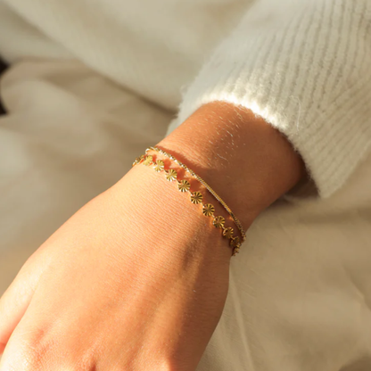 Bracelet Fleur Pleine Floraison en acier inoxydable plaqué or