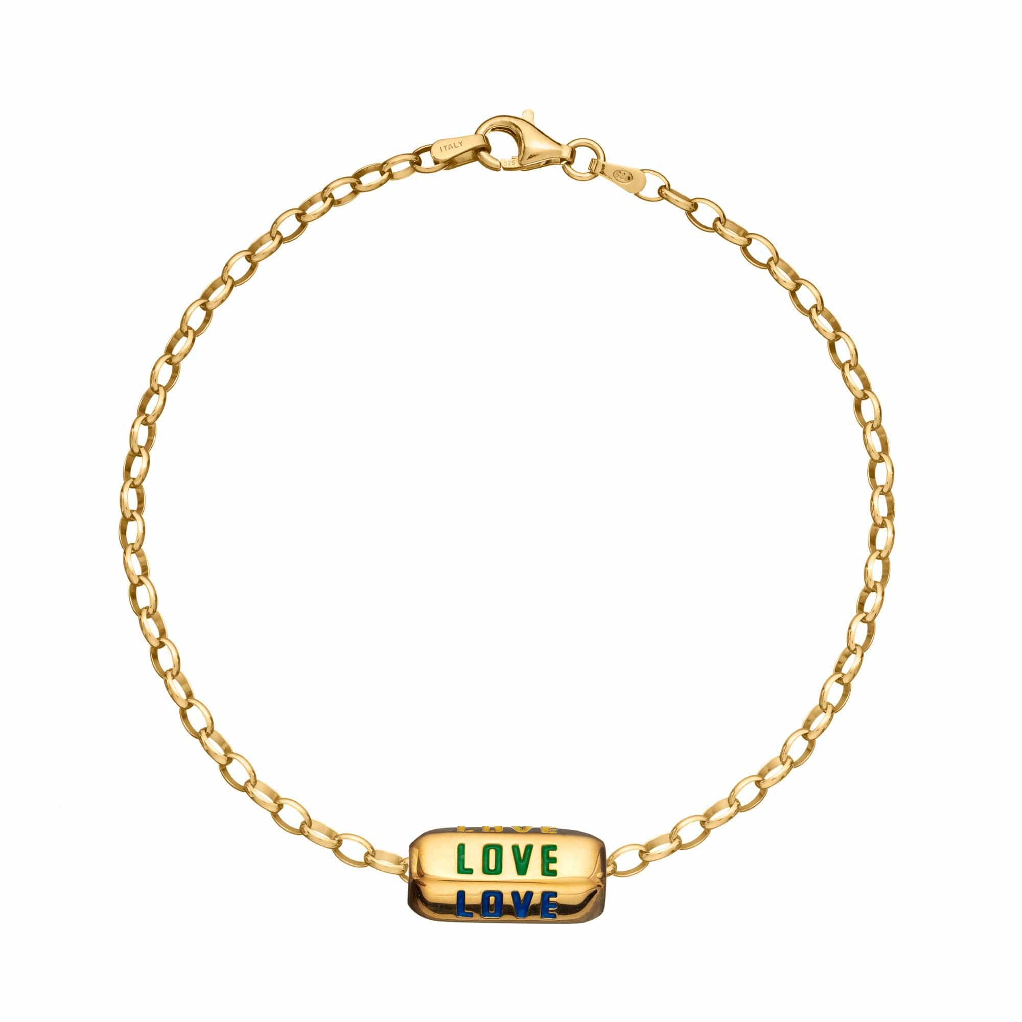 Bracelet Love Spinner en argent sterling plaqué or 18 carats et émail arc-en-ciel, 20 cm