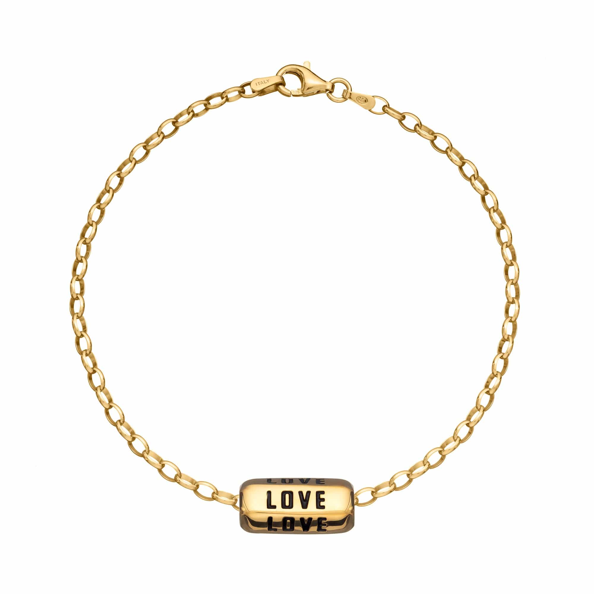 Bracelet Love Spinner en argent sterling plaqué or et émail noir, 20 cm, ajustable