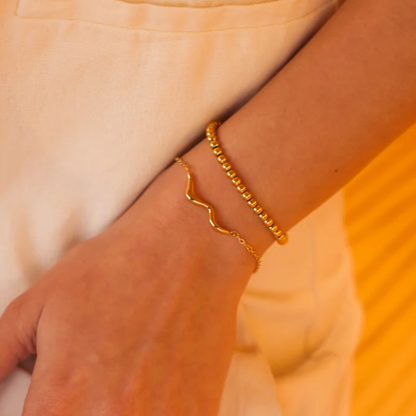 Bracelet à billes en acier inoxydable plaqué or jaune 18 carats