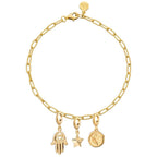 Bracelet à breloques Fatima en argent sterling plaqué or, étoile de la main, 20 cm, ajustable
