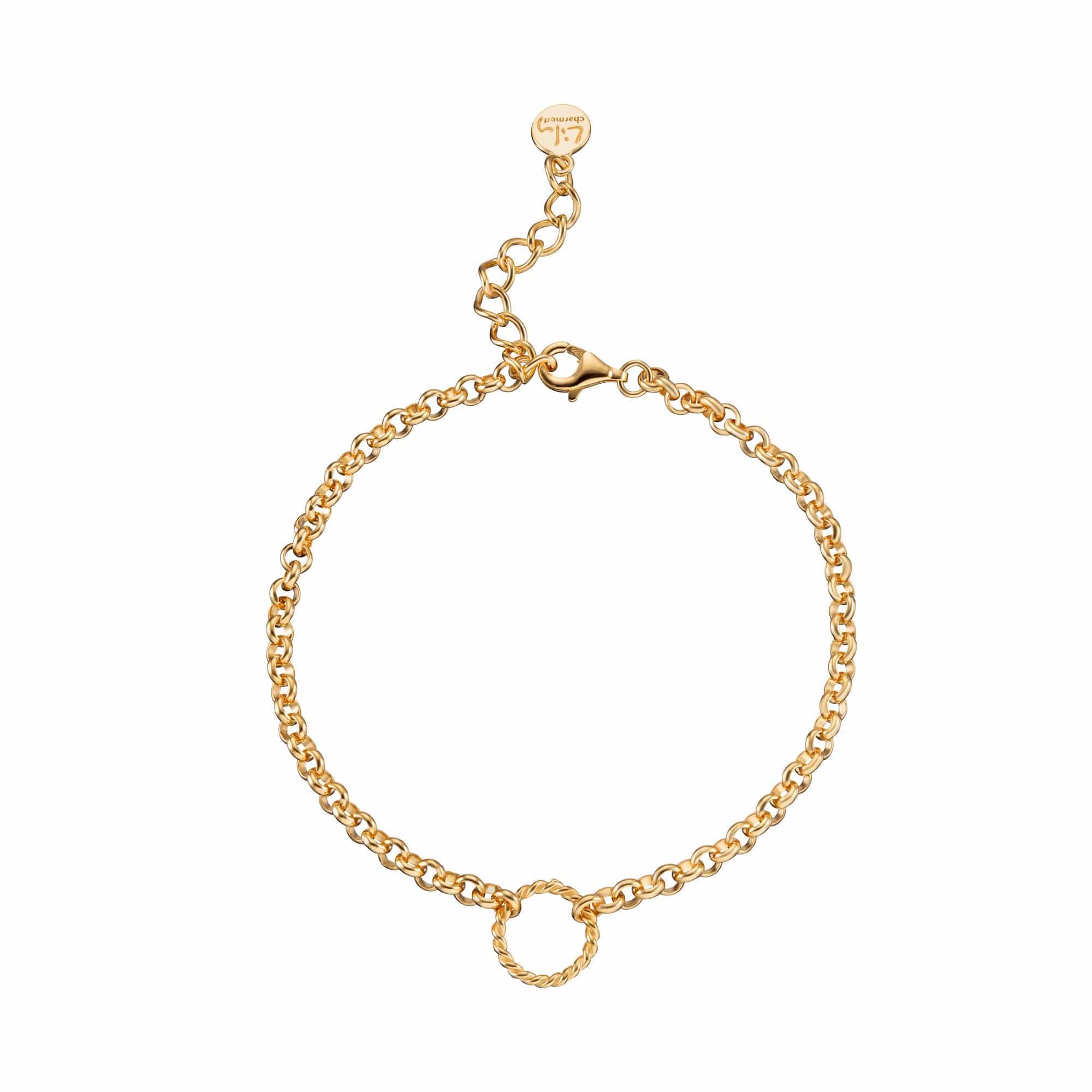Bracelet à breloques en argent sterling plaqué or 18 carats, forme créole torsadée, 18 cm ou 21 cm ajustable