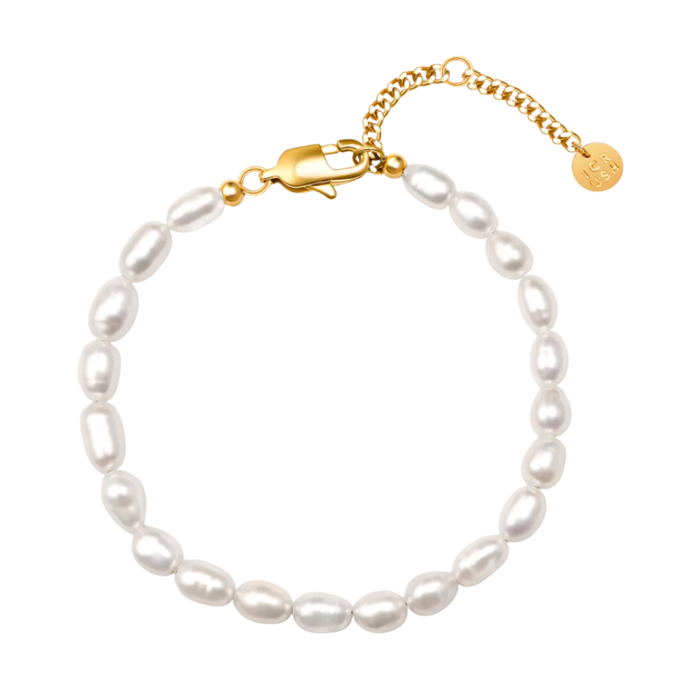 Bracelet en perles d'eau douce et acier inoxydable plaqué or 18 carats