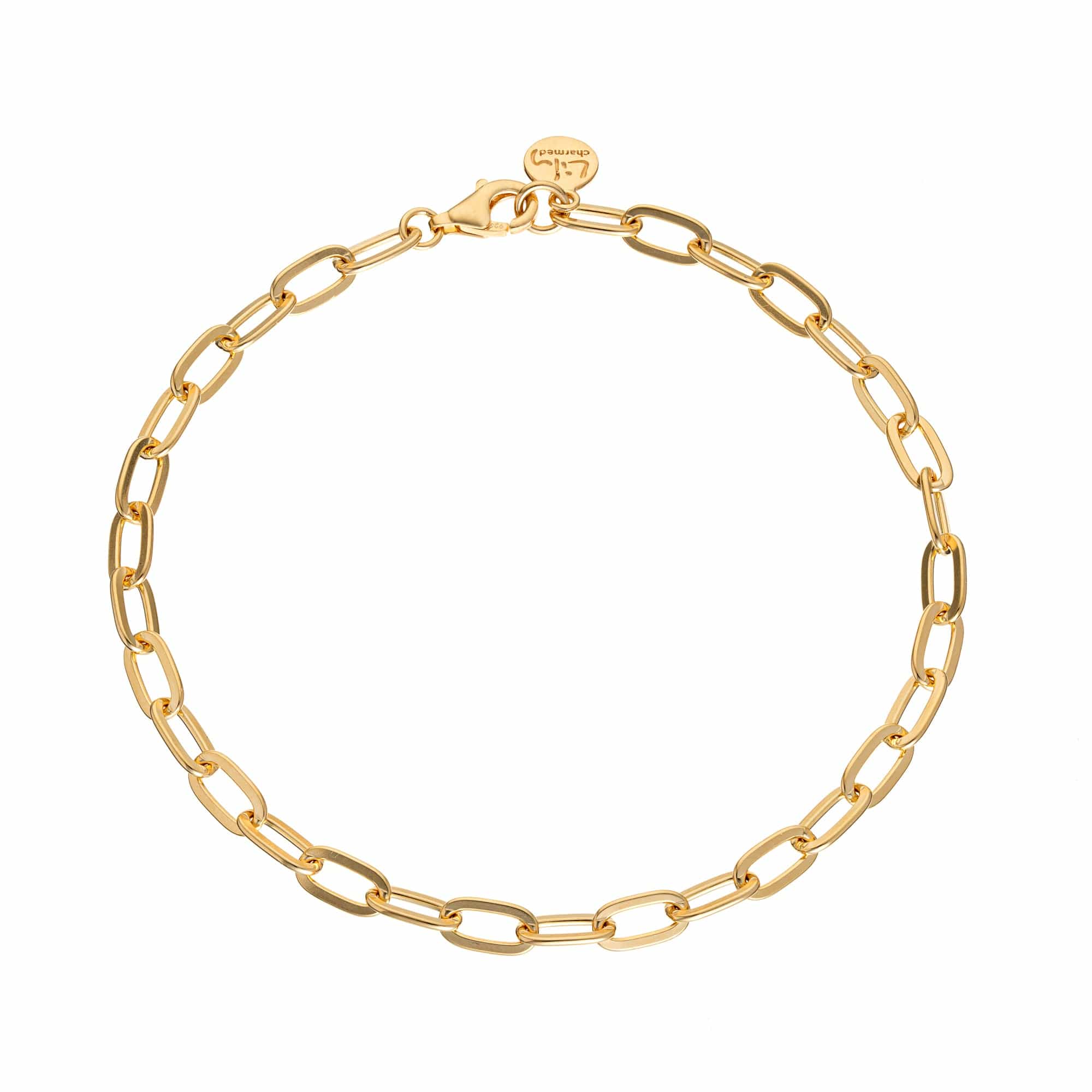 Bracelet à maillons ovales en argent 925 plaqué or, 20 cm, pour breloques, fermoir mousqueton ajustable