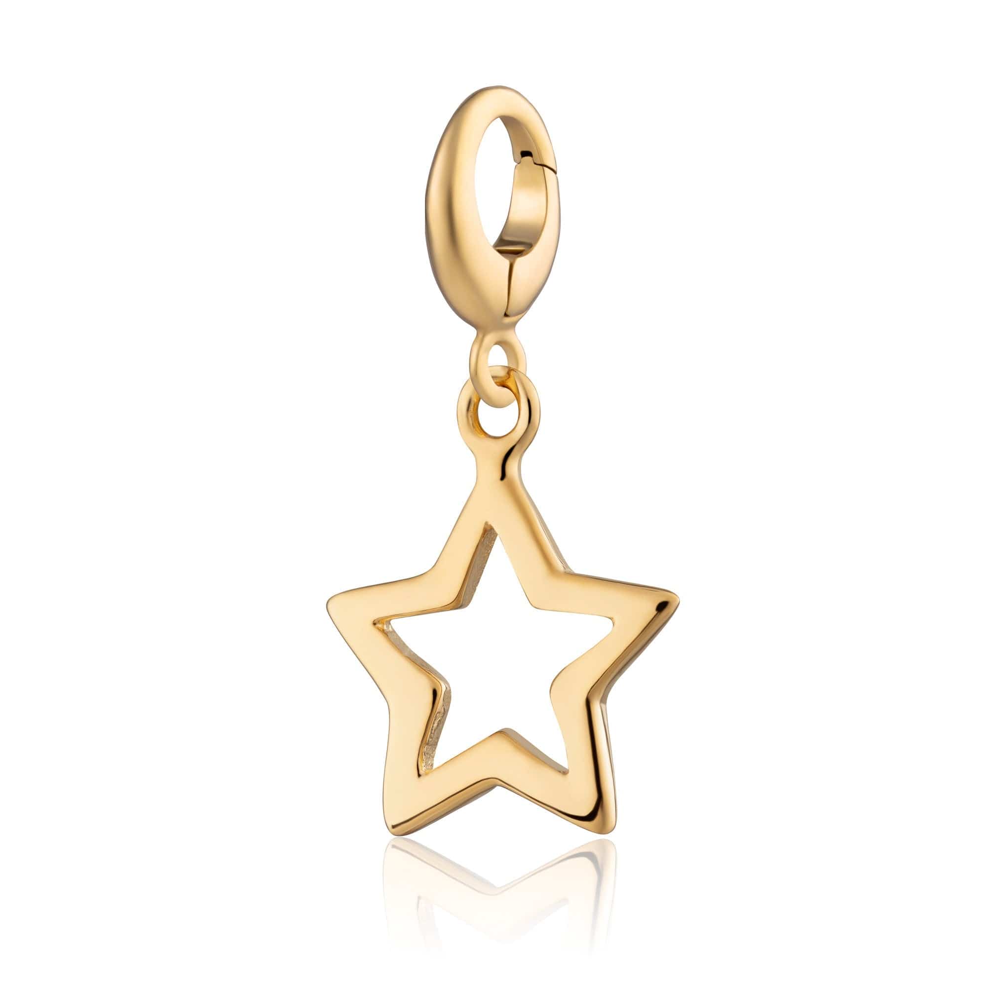 Breloque étoile ouverte en argent sterling plaqué or 18 carats, 14 mm, à clipser pour bracelet ou collier