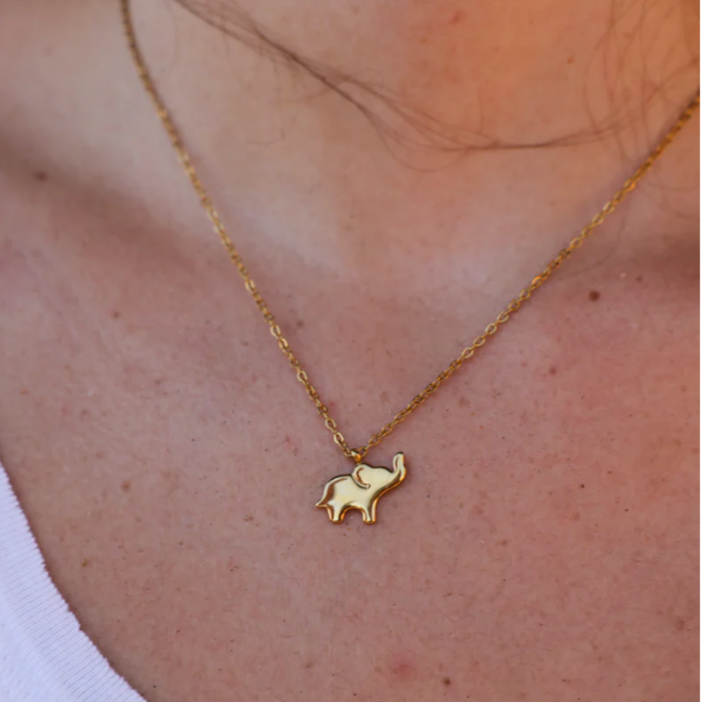Collier Rêve d'Éléphant en acier inoxydable plaqué or jaune 18 carats