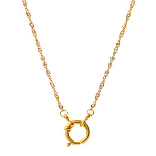 Collier à chaîne spirale ajustable en acier inoxydable plaqué or jaune 18 carats