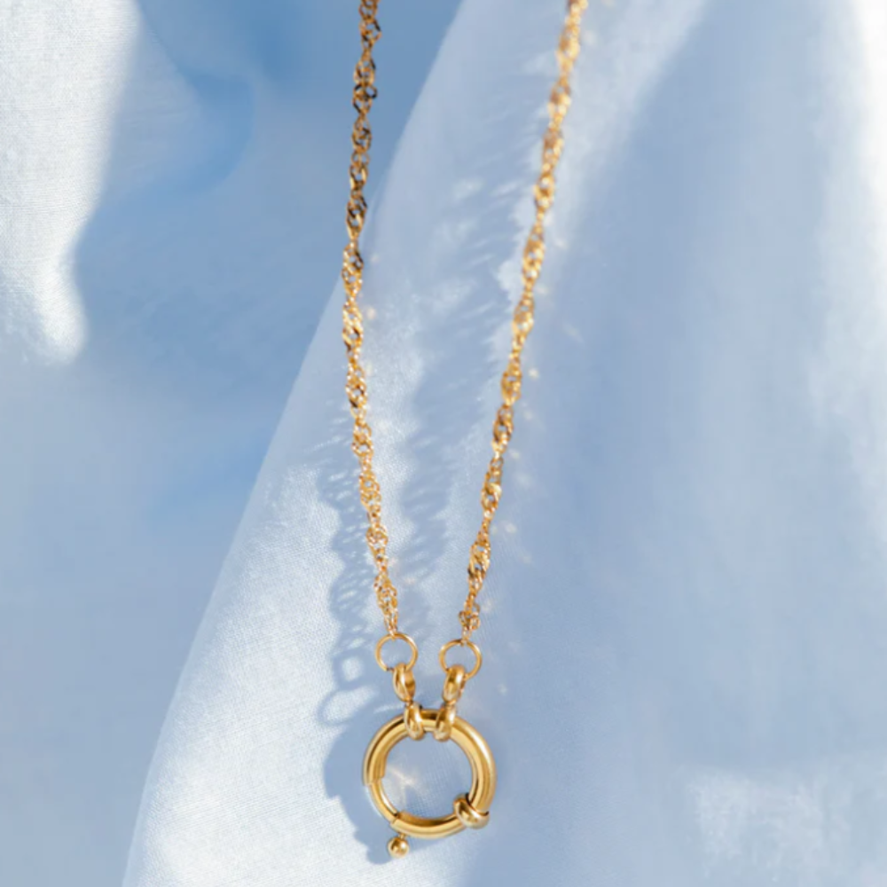 Collier à chaîne spirale ajustable en acier inoxydable plaqué or jaune 18 carats