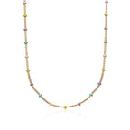 Collier de perles arc-en-ciel dorées – Argent sterling 925 recyclé plaqué or 18 carats – Perles émaillées et chaînette satellite ajustable