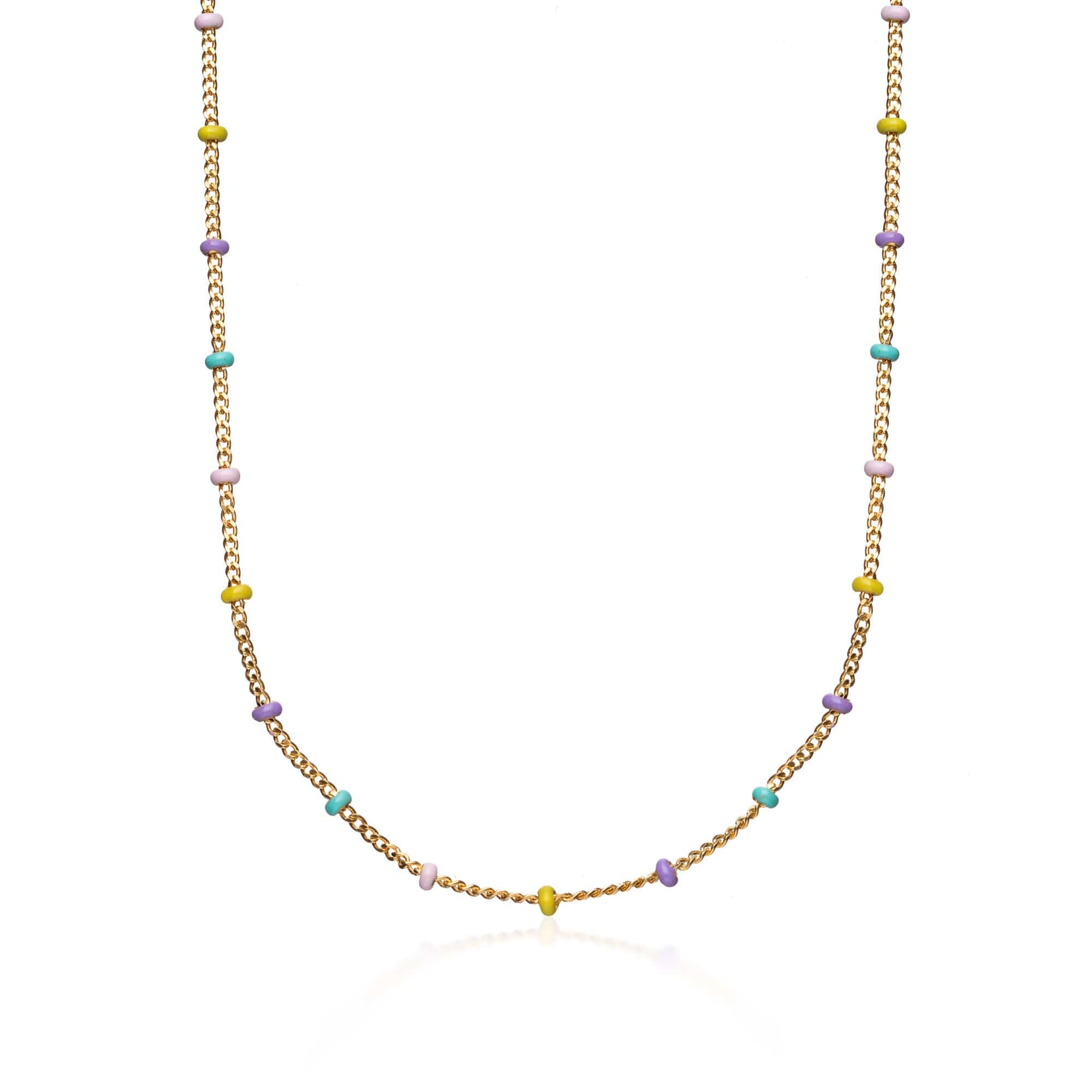 Collier de perles arc-en-ciel dorées – Argent sterling 925 recyclé plaqué or 18 carats – Perles émaillées et chaînette satellite ajustable