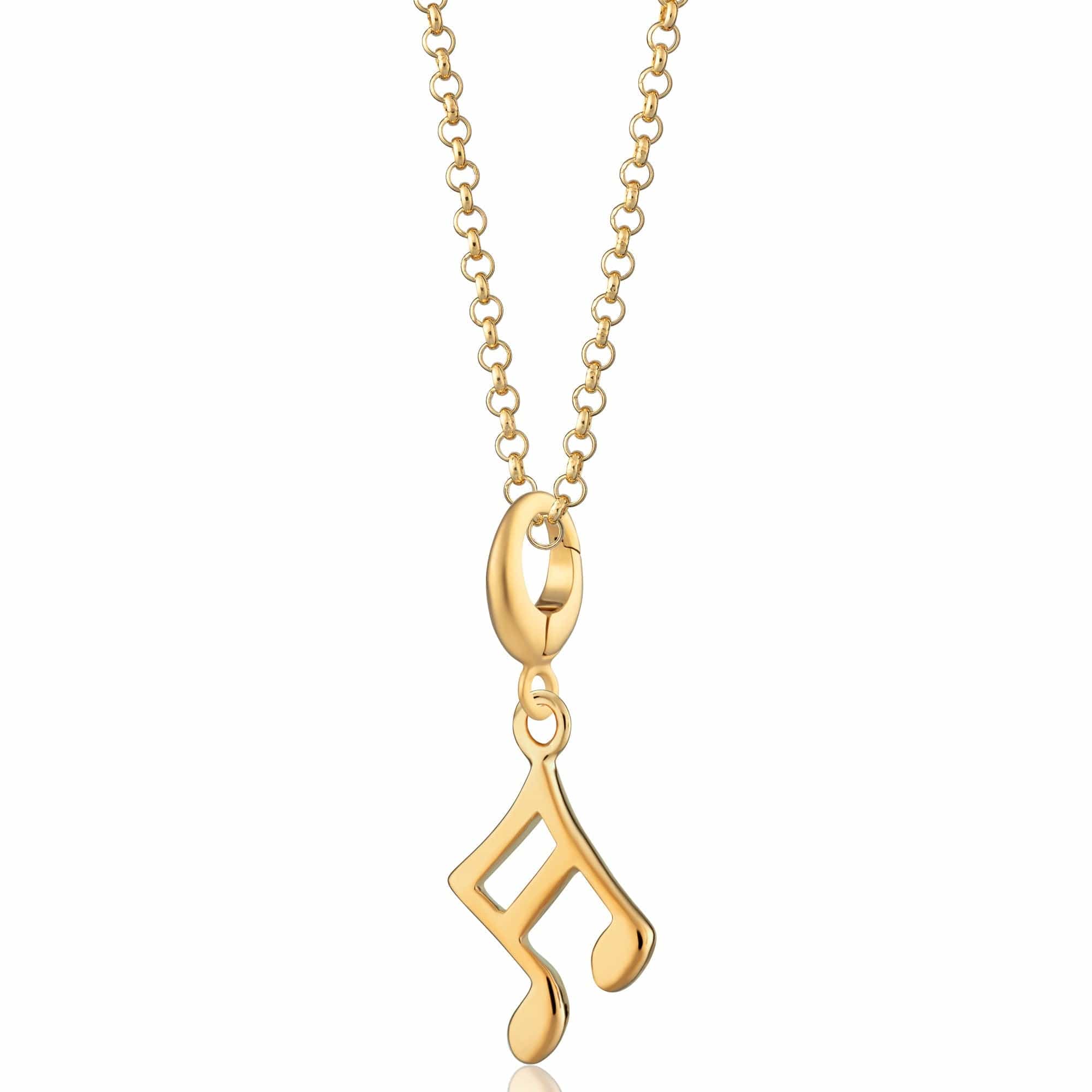 Collier en argent sterling plaqué or avec pendentif note de musique (13 mm), chaîne de 40 cm, 45 cm ou 61 cm.