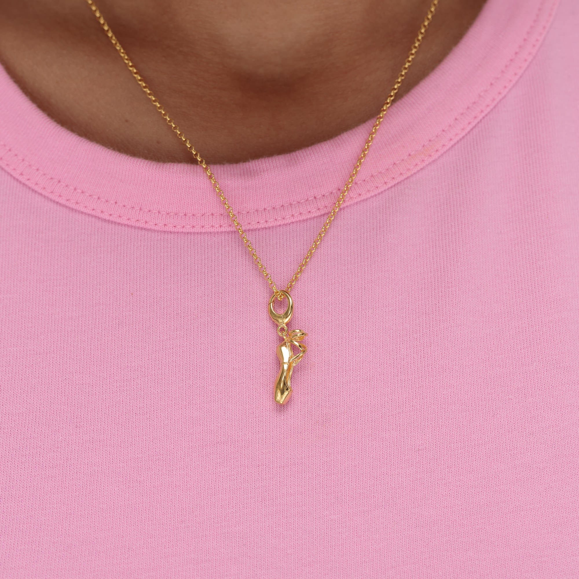 Collier pendentif chausson de ballet – Argent sterling 925 recyclé plaqué or 18 carats – Pendentif chausson de pointe 3D
