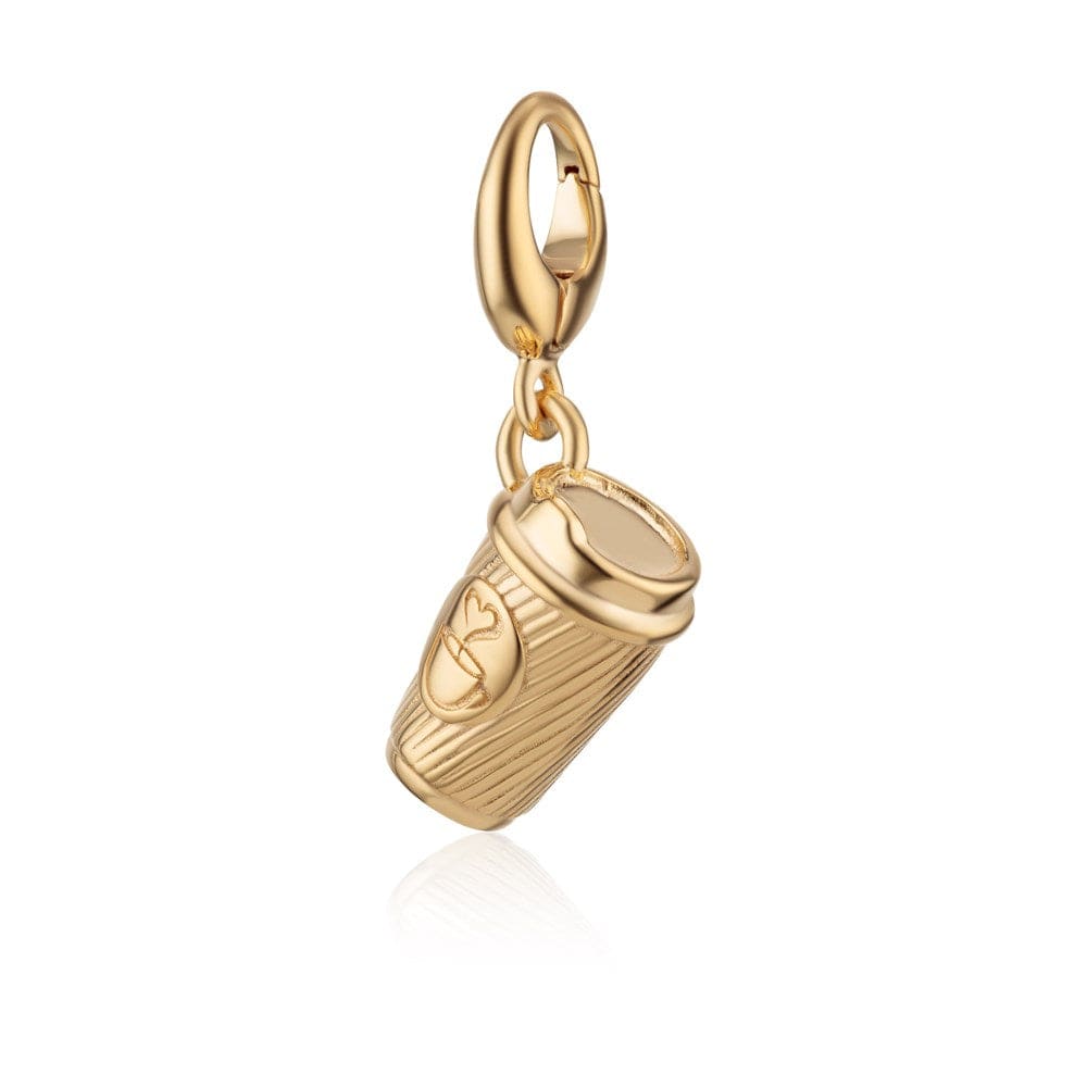 Collier pendentif tasse à café – Argent sterling 925 recyclé plaqué or 18 carats – Pendentif 12 × 8 mm – Fermoir clip 5 × 4 mm